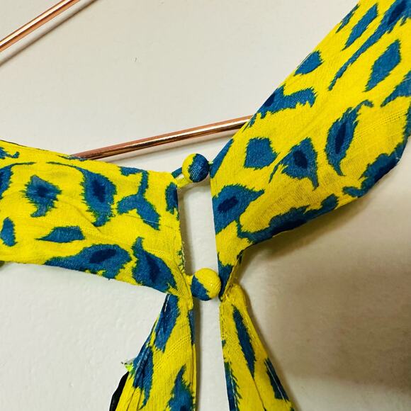 TANYA TAYLOR Yellow Blue Printed Silk Chiffon V-Neckline Maxi Dress Size 2 - Picture 9 of 13